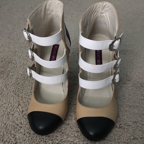 Mojo Moxy Mary Jane Three Strap Color Block Prima Dona Heels - Picture 5 of 7